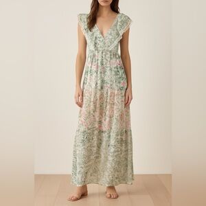 House of Harlow Floral Boho Maxi Dress Lace Trim Festival Cottagecore Small